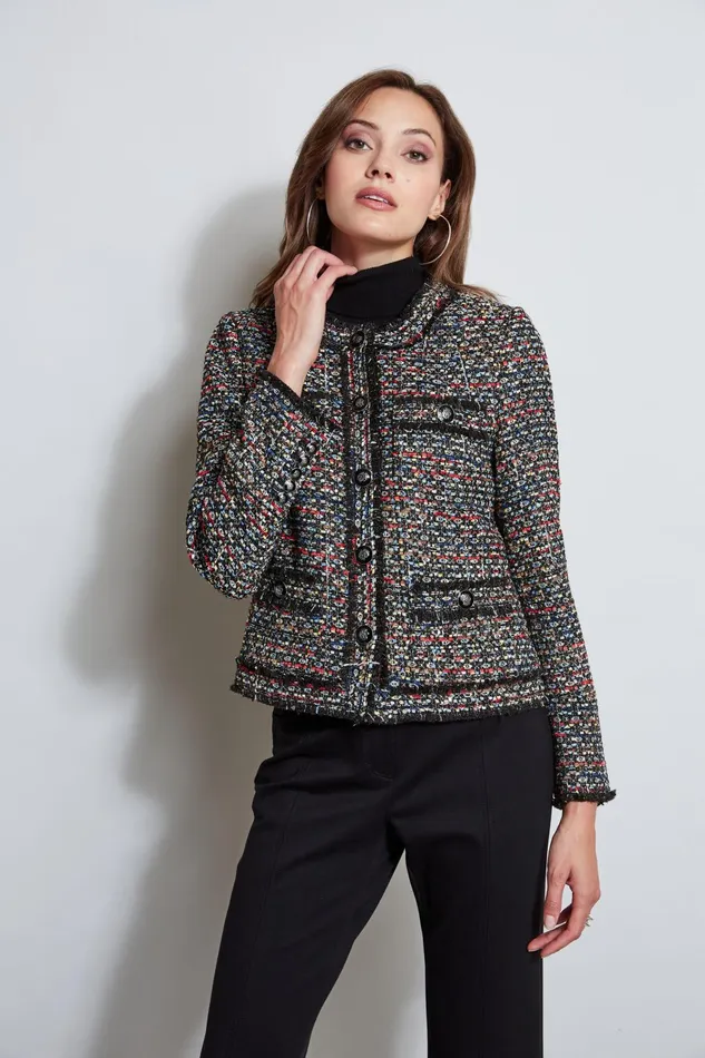 Outlet 8211 Women Jackets and Blazers Elie Tahari Cropped Tweed Jacket Ravenna Multi Tweed