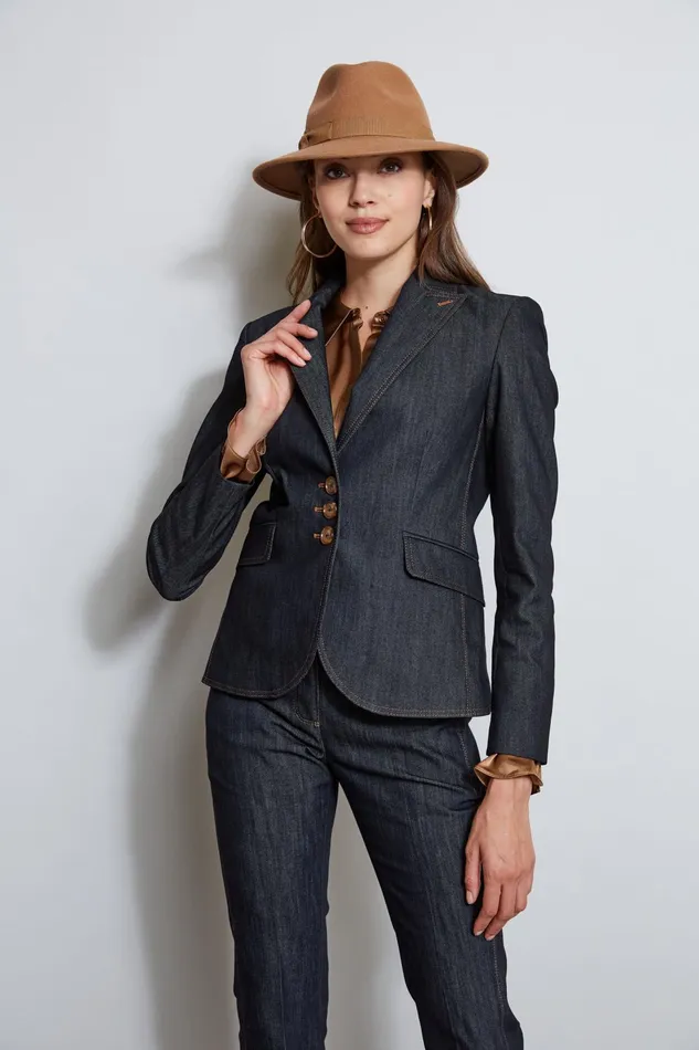 Outlet 8211 Women Jackets and Blazers Elie Tahari Denim 3 Button Blazer Indigo