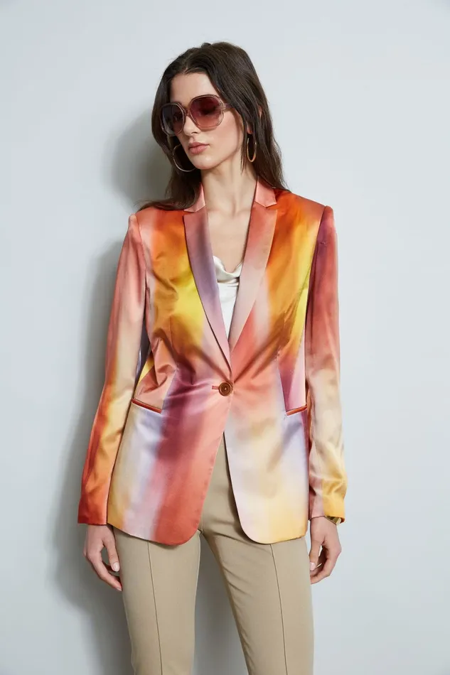 Outlet 8211 Women Jackets and Blazers Elie Tahari Ombre Silk Satin Blazer Ginger Multi