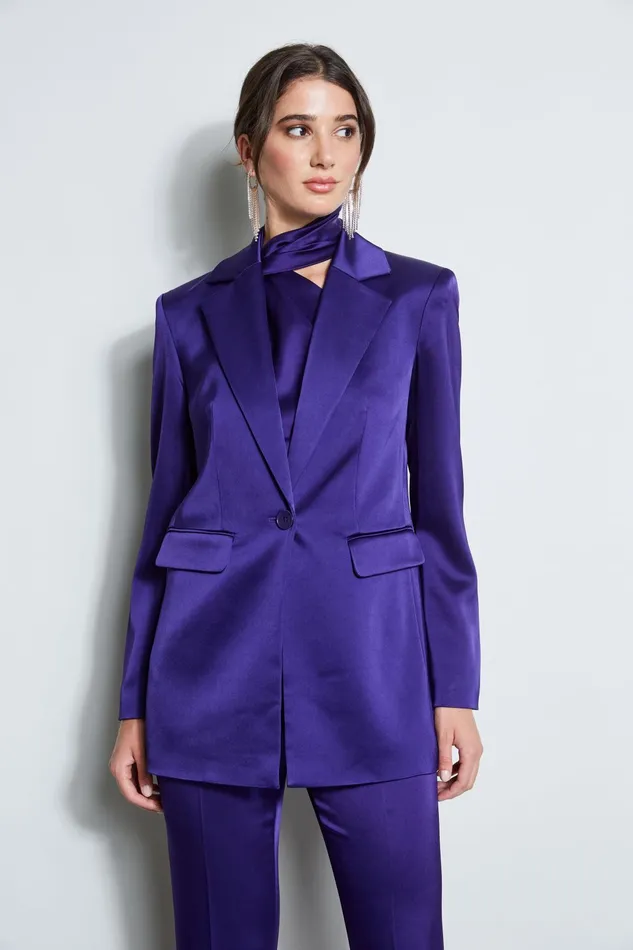 Outlet 8211 Women Jackets and Blazers Elie Tahari Satin Boyfriend Blazer Winter Plum