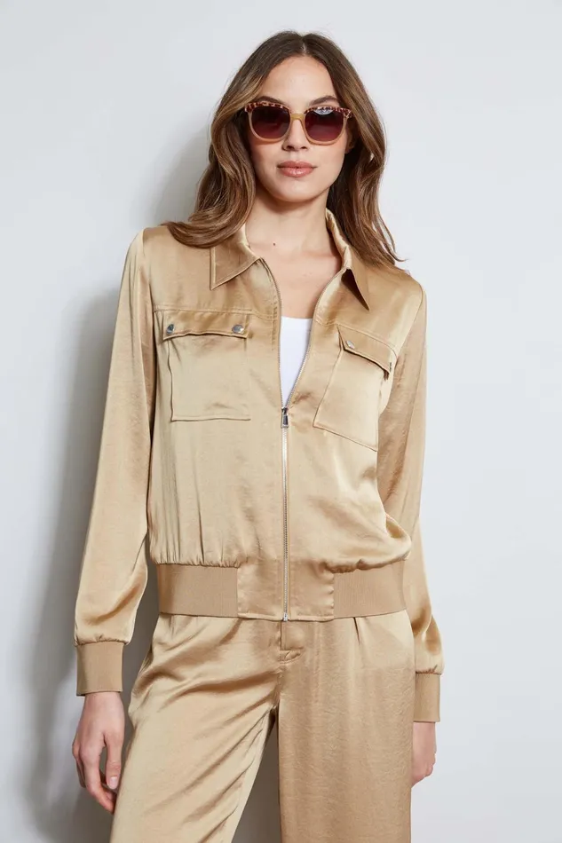 Outlet 8211 Women Jackets and Blazers Elie Tahari Satin Utility Pocket Jacket Sandcastle Outlet 8211 Women Jackets and Blazers Elie Tahari Satin Utility Pocket Jacket Sandcastle