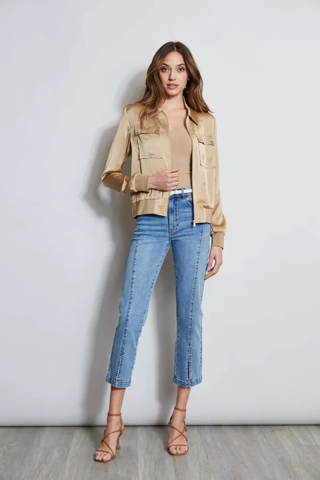 Outlet 8211 Women Jackets and Blazers Elie Tahari Satin Utility Pocket Jacket Sandcastle