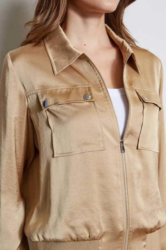 Outlet 8211 Women Jackets and Blazers Elie Tahari Satin Utility Pocket Jacket Sandcastle