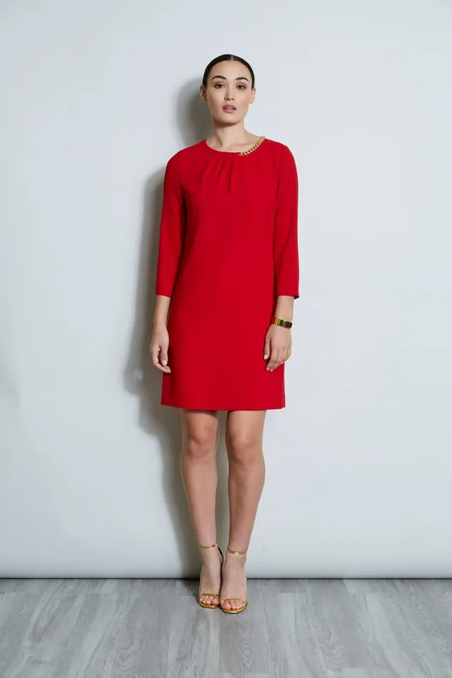 Outlet 8211 Women Long Sleeve Dresses Elie Tahari Chain Shift Dress Flame Red