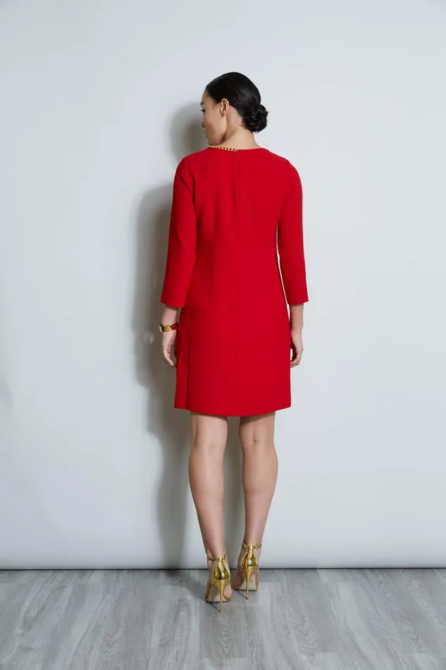 Outlet 8211 Women Long Sleeve Dresses Elie Tahari Chain Shift Dress Flame Red