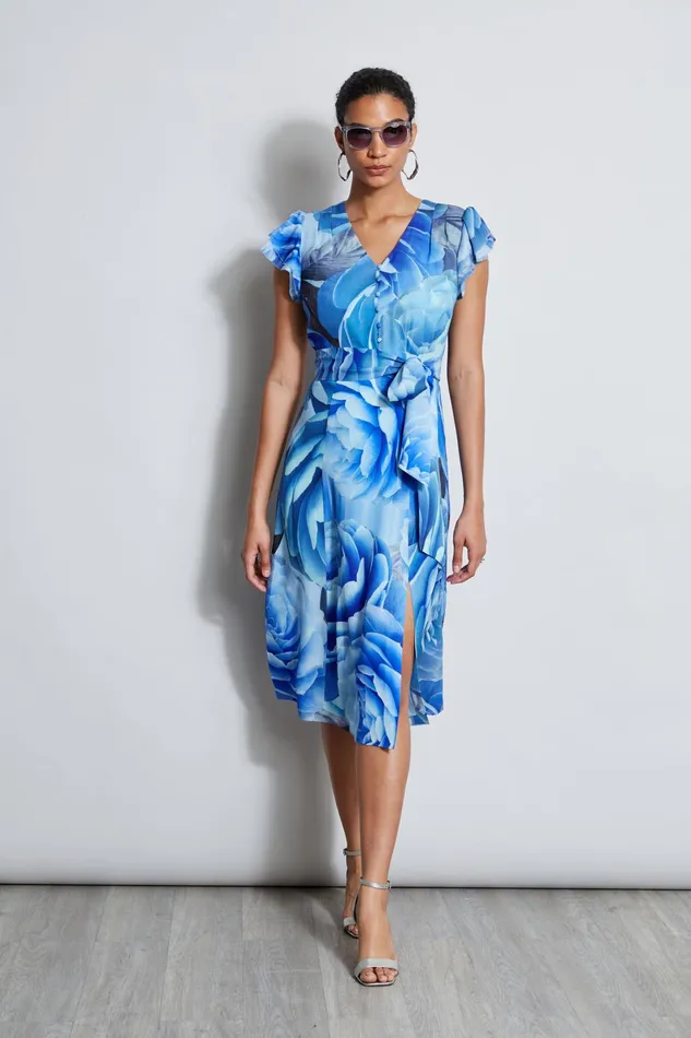 Outlet 8211 Women Midi Dresses Elie Tahari Silk Fantasy Garden Midi Dress Lapis Multi