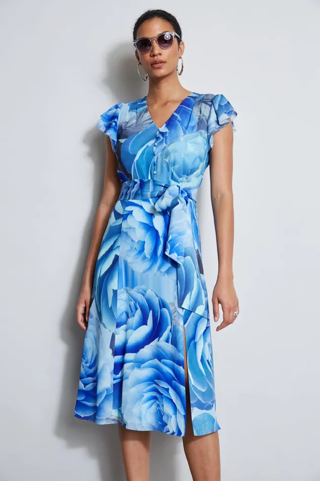 Outlet 8211 Women Midi Dresses Elie Tahari Silk Fantasy Garden Midi Dress Lapis Multi