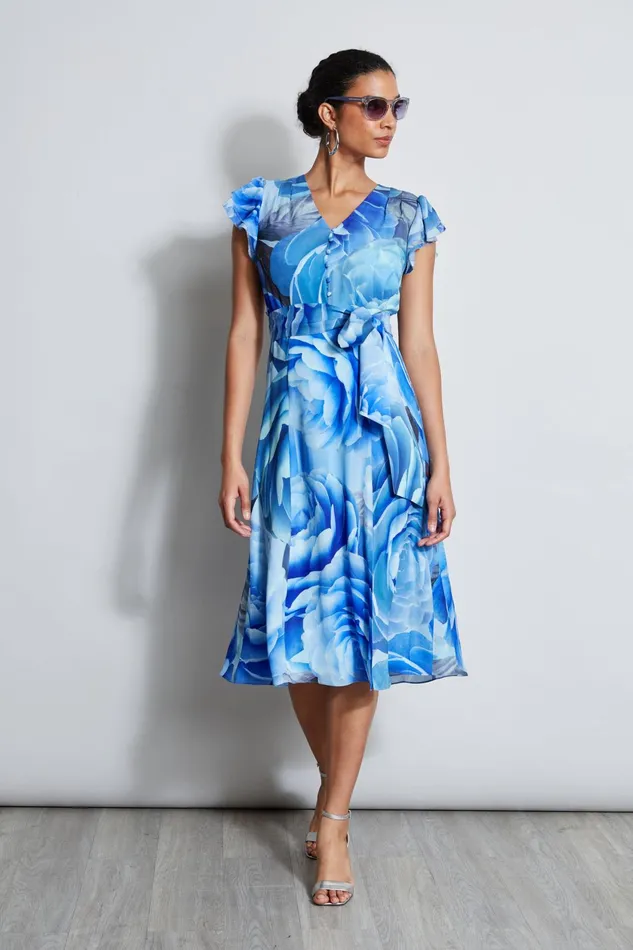 Outlet 8211 Women Midi Dresses Elie Tahari Silk Fantasy Garden Midi Dress Lapis Multi