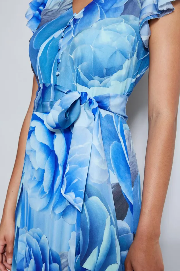 Outlet 8211 Women Midi Dresses Elie Tahari Silk Fantasy Garden Midi Dress Lapis Multi