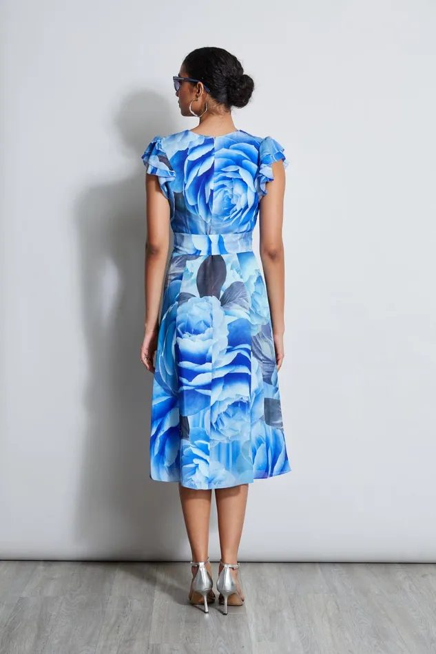 Outlet 8211 Women Midi Dresses Elie Tahari Silk Fantasy Garden Midi Dress Lapis Multi