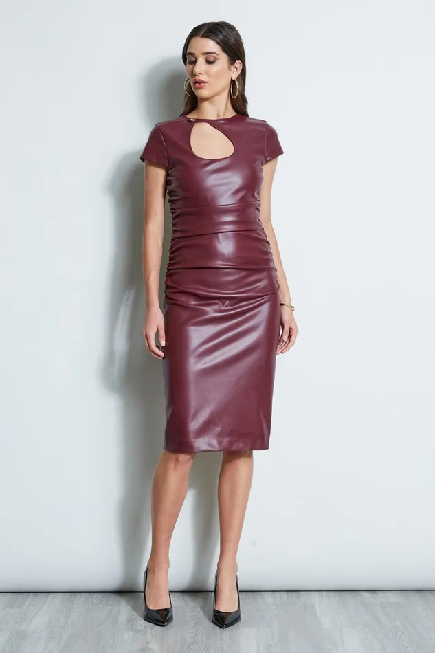 Outlet 8211 Women Midi Dresses Elie Tahari Vegan Leather Keyhole Dress Burgundy