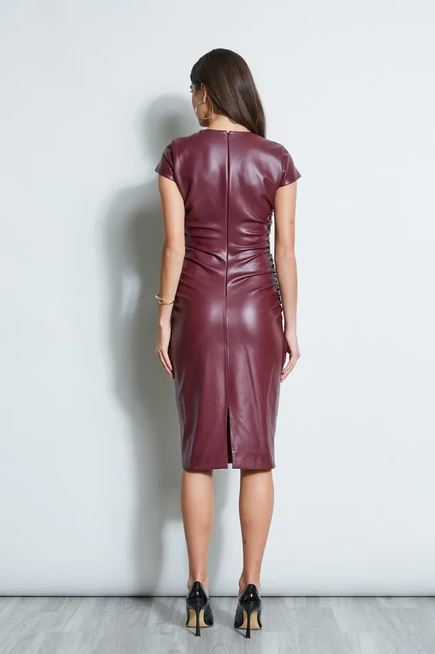 Outlet 8211 Women Midi Dresses Elie Tahari Vegan Leather Keyhole Dress Burgundy