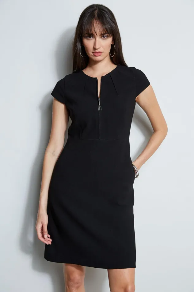 Outlet 8211 Women Short Dresses Elie Tahari Chain Zip Dart Dress Black