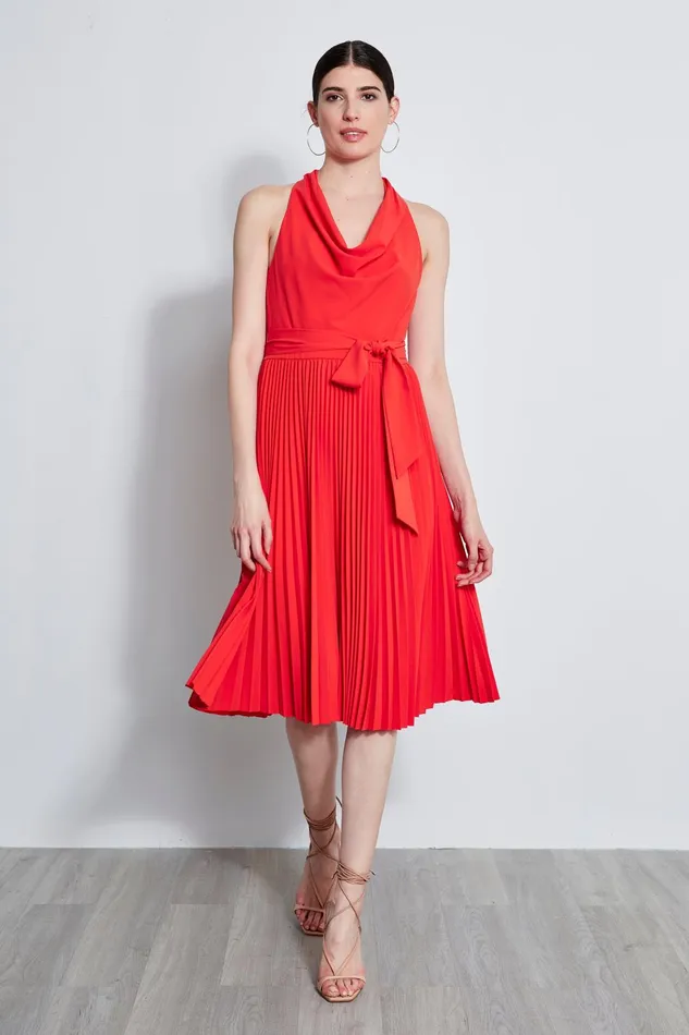 Outlet 8211 Women Short Dresses Elie Tahari Pleated Cowl Midi Dress Agave