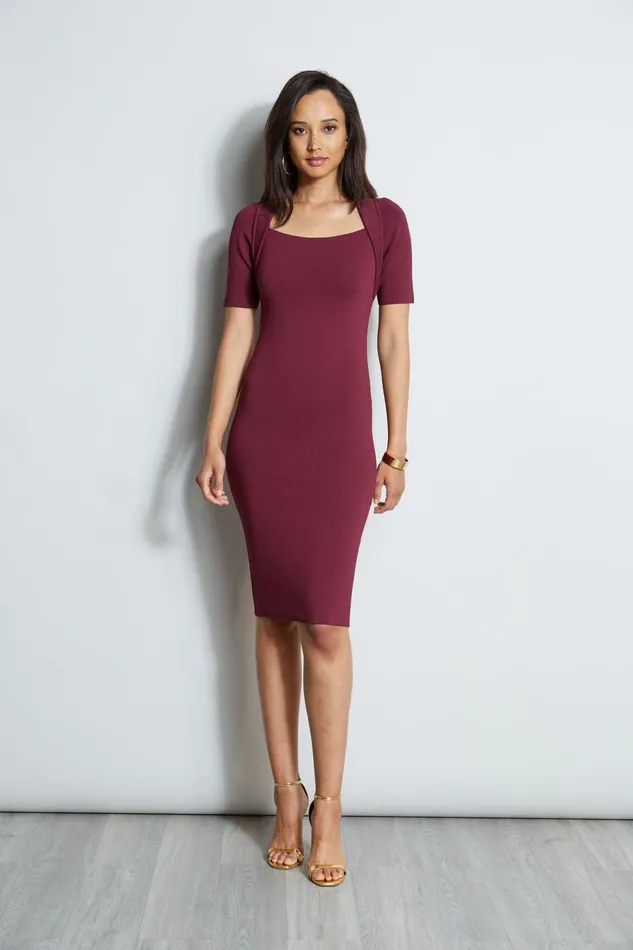 Outlet 8211 Women Short Sleeve Dresses Elie Tahari Contour Sweater Dress Cranberry