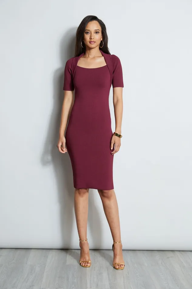 Outlet 8211 Women Short Sleeve Dresses Elie Tahari Contour Sweater Dress Cranberry