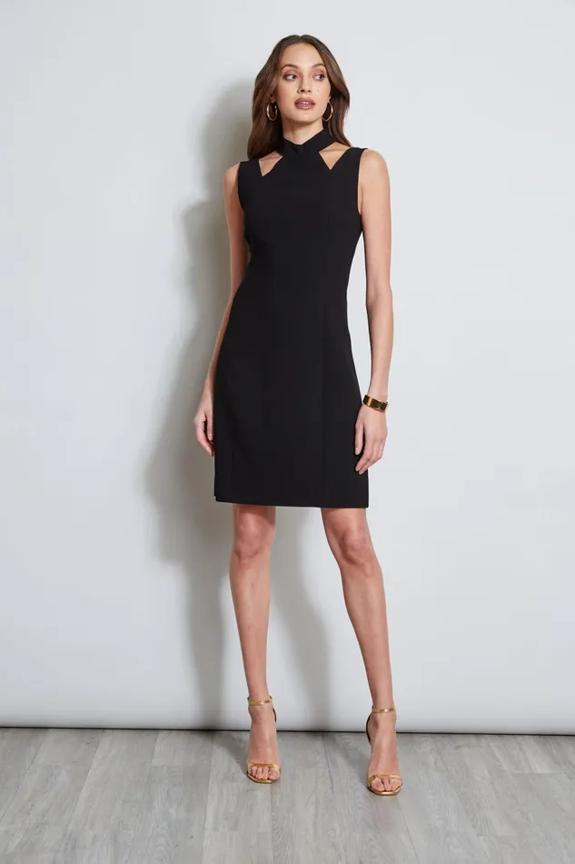 Outlet 8211 Women Sleeveless Dresses Elie Tahari Mock Neck Cut Out Dress Black