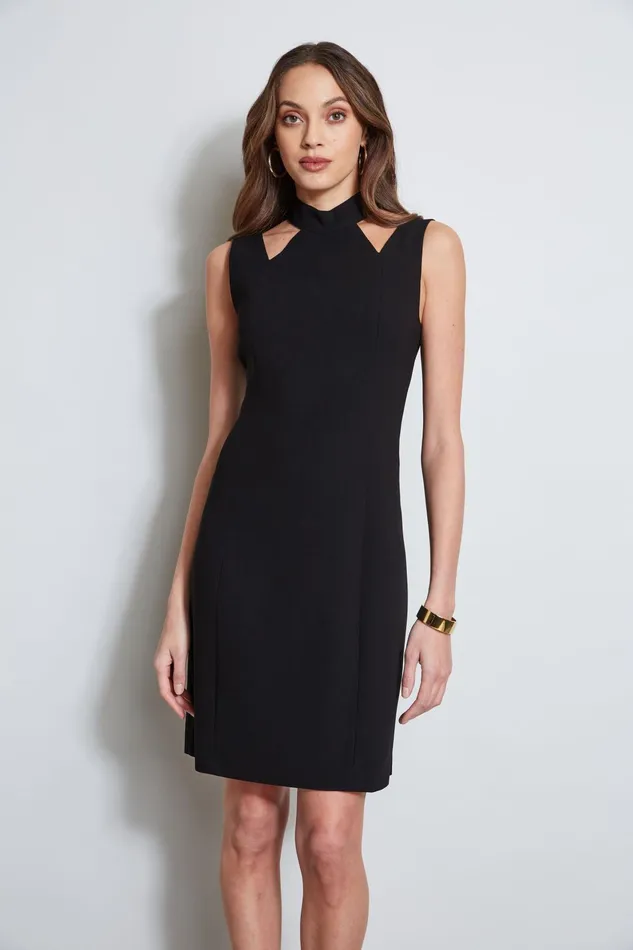 Outlet 8211 Women Sleeveless Dresses Elie Tahari Mock Neck Cut Out Dress Black