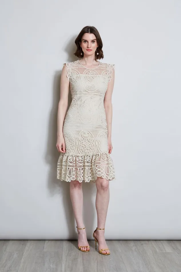 Outlet 8211 Women Sleeveless Dresses Elie Tahari Mosaic Lace Dress Flour