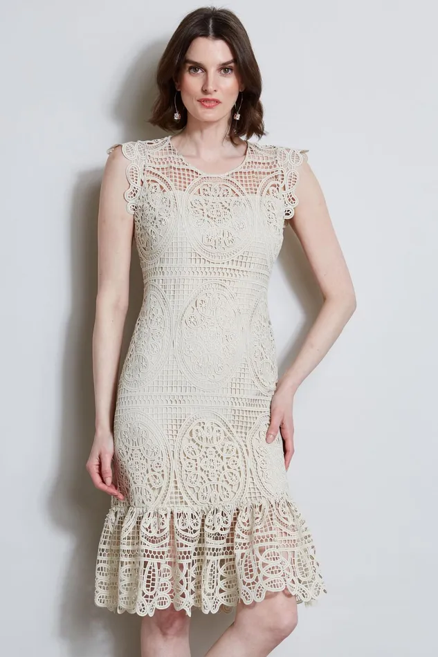 Outlet 8211 Women Sleeveless Dresses Elie Tahari Mosaic Lace Dress Flour