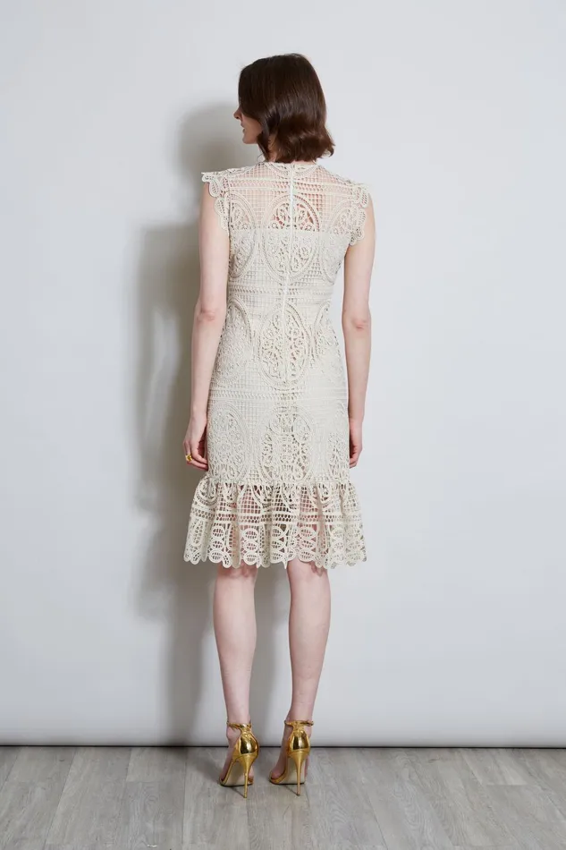 Outlet 8211 Women Sleeveless Dresses Elie Tahari Mosaic Lace Dress Flour