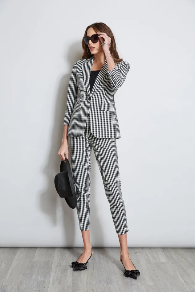 Outlet 8211 Women Suiting Elie Tahari Gingham Blazer Blackwhite
