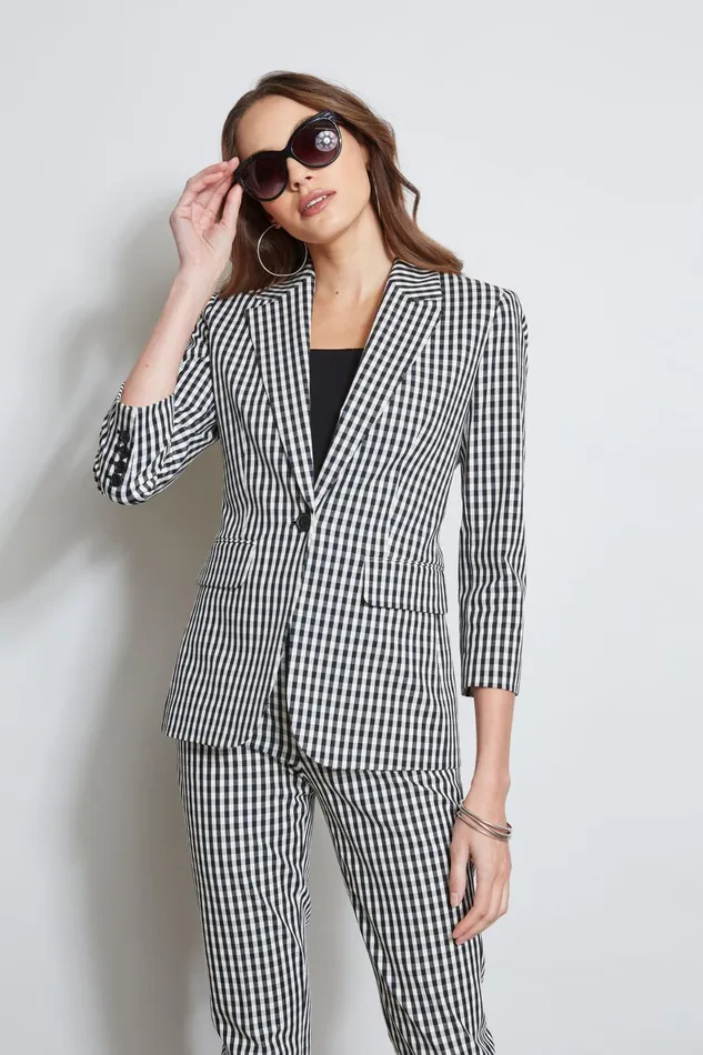 Outlet 8211 Women Suiting Elie Tahari Gingham Blazer Blackwhite