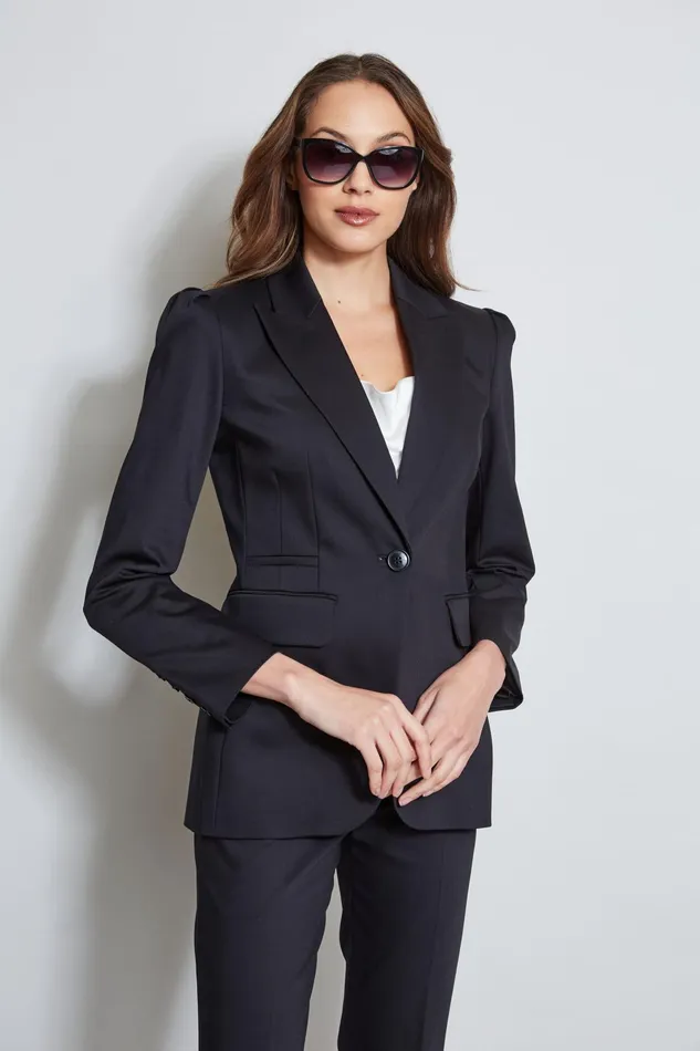 Outlet 8211 Women Suiting Elie Tahari Pleat Shoulder Cotton Blazer Black