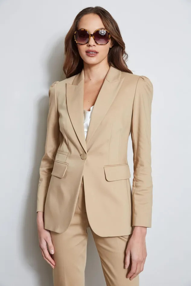 Outlet 8211 Women Suiting Elie Tahari Pleat Shoulder Cotton Blazer Sandcastle