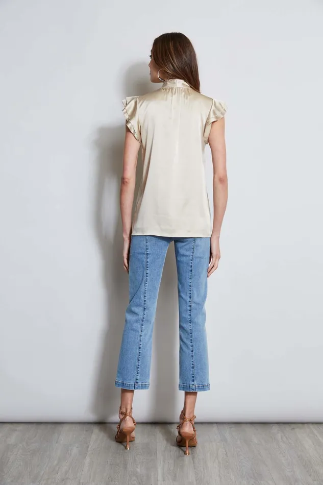 Outlet 8211 Women Suiting Elie Tahari Silk Satin Flutter Sleeve Shirt Driftwood