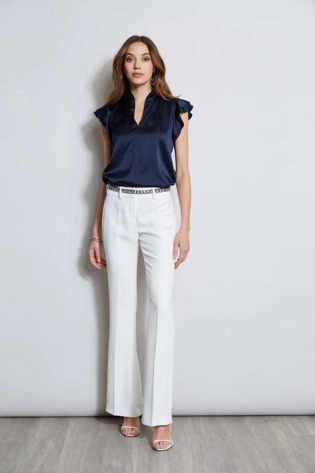 Outlet 8211 Women Suiting Elie Tahari Silk Satin Flutter Sleeve Shirt Stargazer
