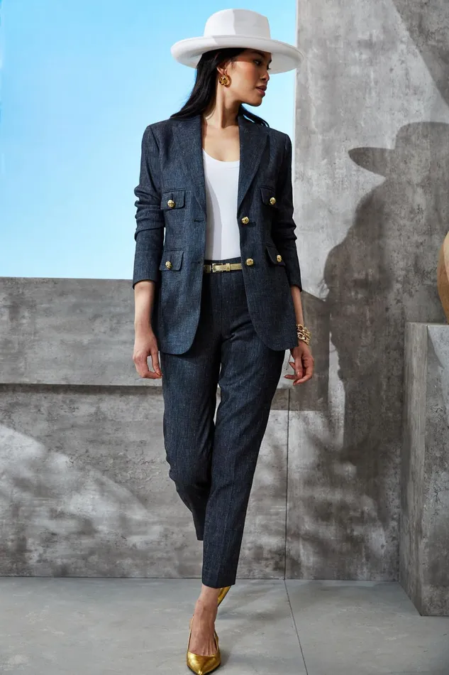 Outlet 8211 Women Suiting Elie Tahari Slim Linen Pant Denim