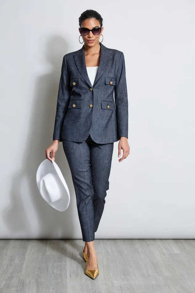Outlet 8211 Women Suiting Elie Tahari Slim Linen Pant Denim