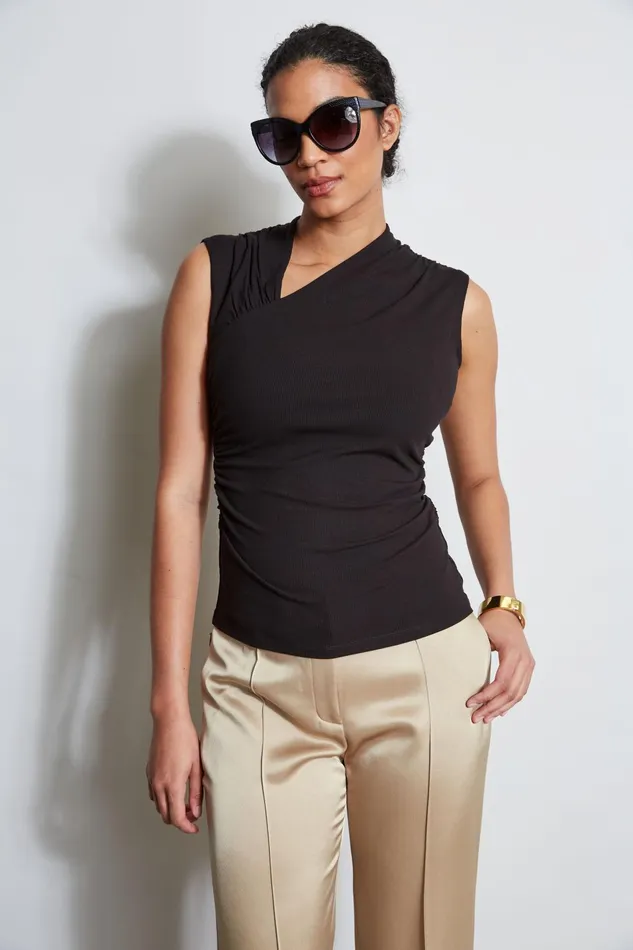 Outlet 8211 Women Tops Elie Tahari Asymmetric Rib Knit Black