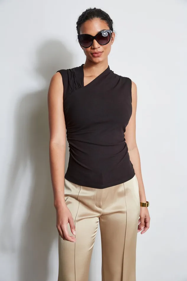 Outlet 8211 Women Tops Elie Tahari Asymmetric Rib Knit Black