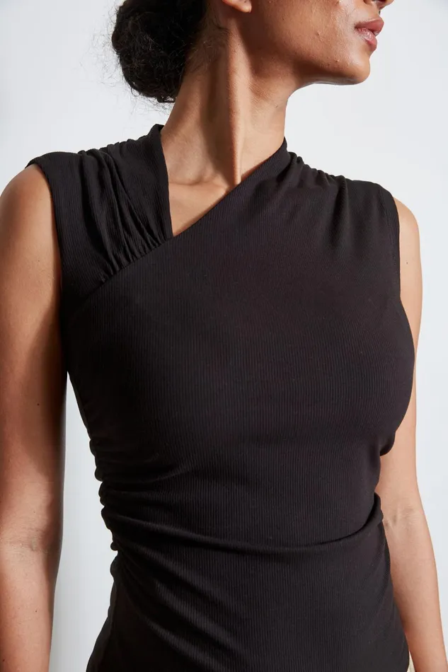 Outlet 8211 Women Tops Elie Tahari Asymmetric Rib Knit Black