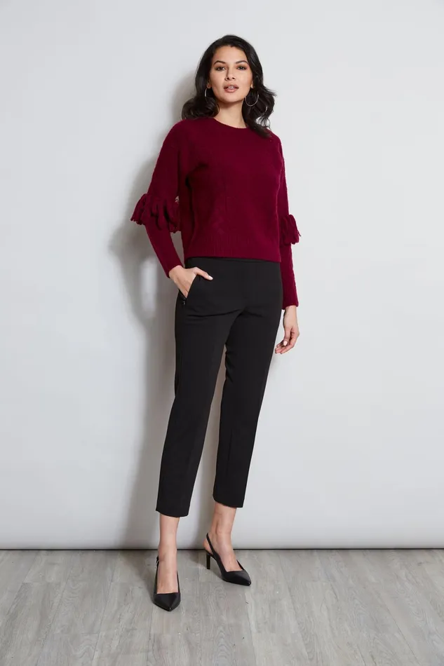 Outlet 8211 Women Tops Elie Tahari Cable Knit Fringe Sweater Mulberry