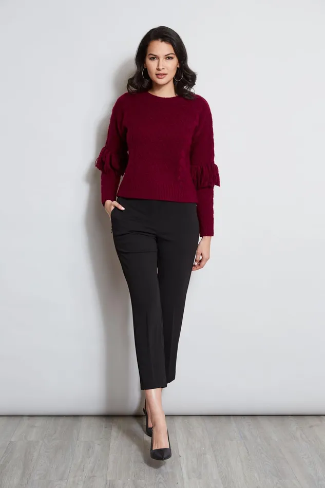 Outlet 8211 Women Tops Elie Tahari Cable Knit Fringe Sweater Mulberry