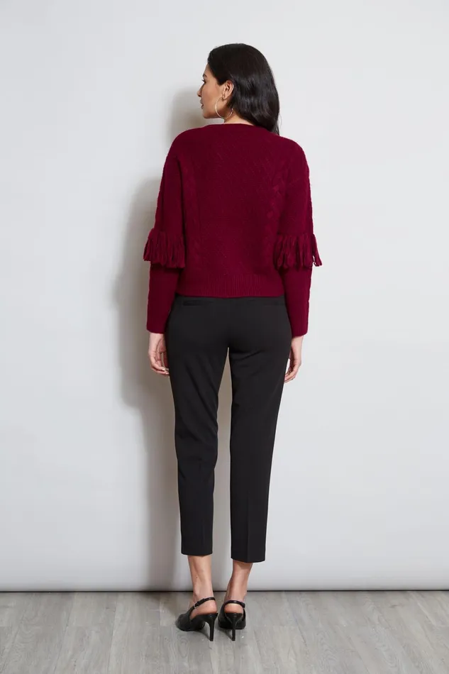 Outlet 8211 Women Tops Elie Tahari Cable Knit Fringe Sweater Mulberry