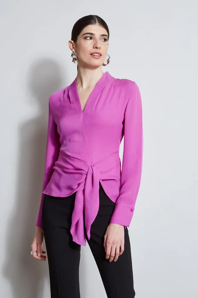 Outlet 8211 Women Tops Elie Tahari Contour Side Tie Shirt Peony