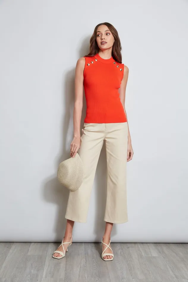 Outlet 8211 Women Tops Elie Tahari Crest Button Mock Neck Sweater Tomato