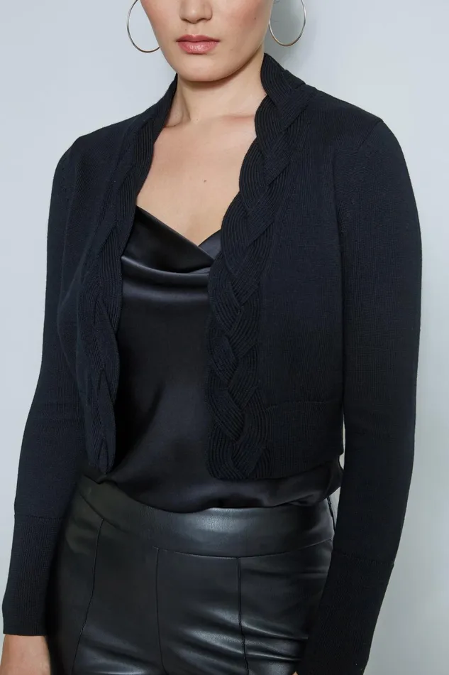 Outlet 8211 Women Tops Elie Tahari Cropped Cable Cardigan Black