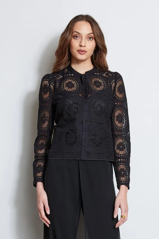 Outlet 8211 Women Tops Elie Tahari Lace Button Shirt Black