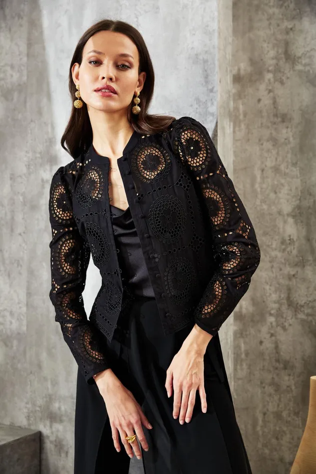 Outlet 8211 Women Tops Elie Tahari Lace Button Shirt Black