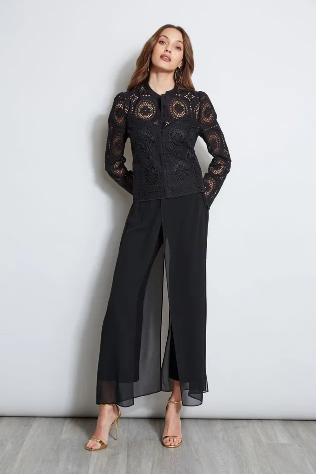 Outlet 8211 Women Tops Elie Tahari Lace Button Shirt Black