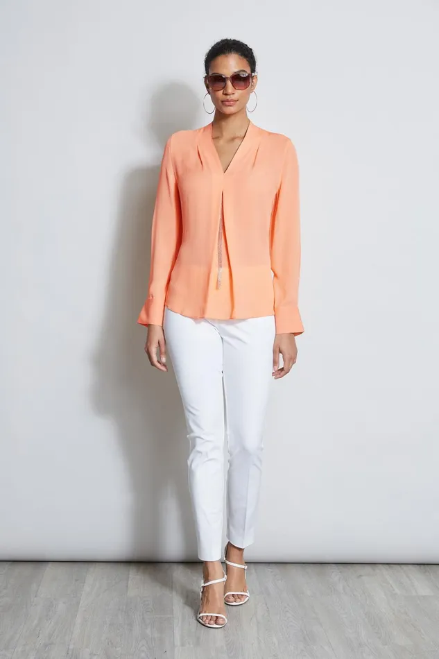 Outlet 8211 Women Tops Elie Tahari Long Sleeve Chain Shirt Tangerine