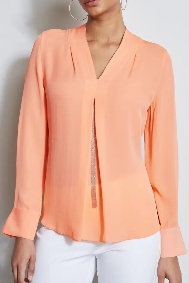 Outlet 8211 Women Tops Elie Tahari Long Sleeve Chain Shirt Tangerine