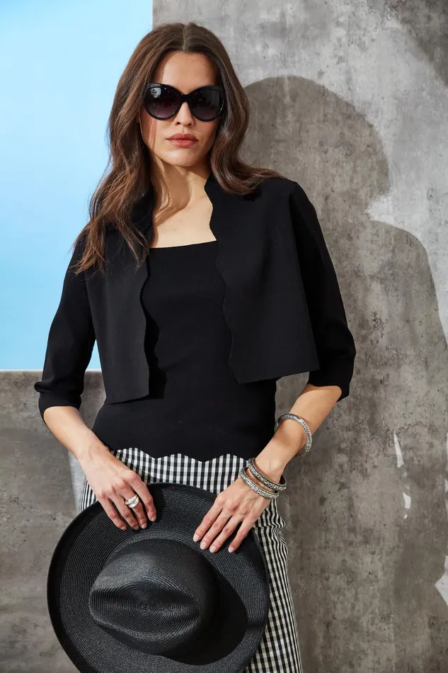 Outlet 8211 Women Tops Elie Tahari Scallop Cardigan Black