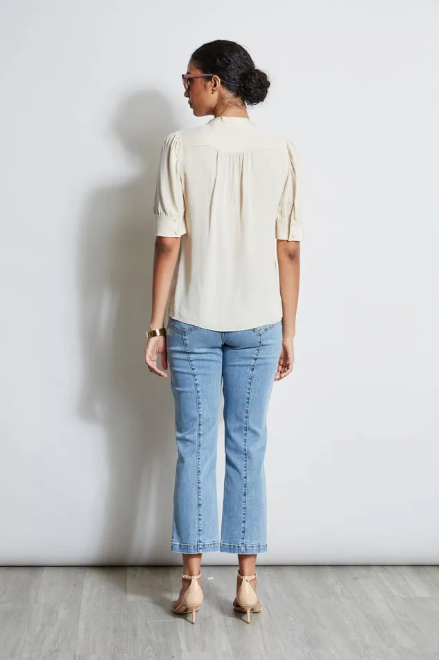 Outlet 8211 Women Tops Elie Tahari Short Sleeve Silk Utility Shirt Driftwood
