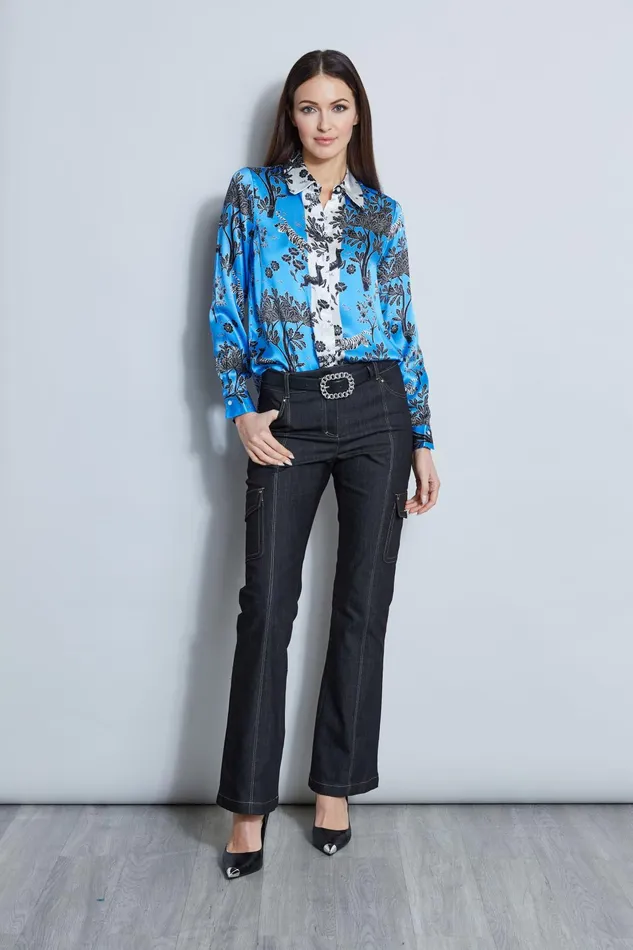Outlet 8211 Women Tops Elie Tahari Silk Satin Mystic Safari Shirt Multi
